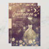 金ゴールドシークンズドレスムーンスターズQuinceanera Invitati 招待状 (正面/裏面)