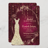 金ゴールドシークンズドレスレトロフレームブライダルシャワー 招待状 (正面/裏面)