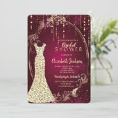 金ゴールドシークンズドレスレトロフレームブライダルシャワー 招待状 (スタンド正面)