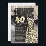 金ゴールドシークンズドレス40th誕生日パーティー 招待状<br><div class="desc">金ゴールドエレガントグリッタードレス黒い背景。</div>