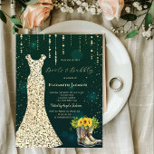 金ゴールドシークンズドレス、ブーツサンフラワーグリーン 招待状