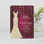 金ゴールドシークンズドレス、紙吹雪ブルゴーニュブライダルシャワー 招待状 (スタンド正面)