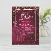 金ゴールドシークンズブルゴーニュグリッタードレス50誕生日 招待状 (スタンド正面)