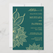 金ゴールドシーグリーンメフェンディヘナ結婚イスラーム 招待状 (正面)