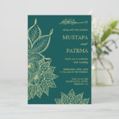金ゴールドシーグリーンメフェンディヘナ結婚イスラーム 招待状 (スタンド正面)