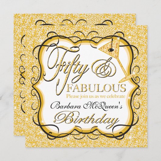 金ゴールドシーケンス50バースデーパーティ招待状 招待状 (正面/裏面)