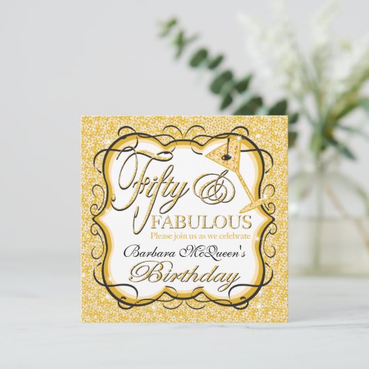 金ゴールドシーケンス50バースデーパーティ招待状 招待状 (スタンド正面)