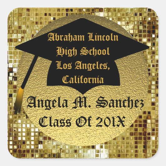 金ゴールドシーケンズクラス20XX卒業ステッカー スクエアシール (正面)