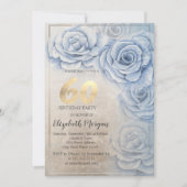 金ゴールドシーケンズブルーバラ60誕生日 招待状 (正面)