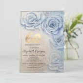 金ゴールドシーケンズブルーバラ60誕生日 招待状 (スタンド正面)