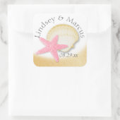 金ゴールドシーシェルとピンクのヒトデのスパークルビーチ スクエアシール (バッグ)