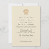 金ゴールドシーセルエレガント海ビーチ結婚式 招待状 (正面)