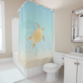 金ゴールドシータートルトロピカル葉ズ シャワーカーテン (インサイチュ)