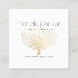 金ゴールドシーフェイクファンサンゴインテリアデザイナー スクエア名刺