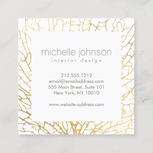 金ゴールドシーフェイクファンサンゴインテリアデザイナー スクエア名刺 (裏面)