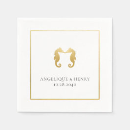 金ゴールドシーホースパーソナライズされたビーチ結婚式 スタンダードカクテルナプキン