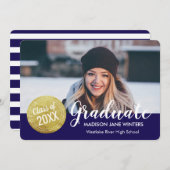 金ゴールドシールの卒業発表 – カスタムカラー 案内状 (正面/裏面)