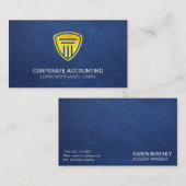 金ゴールドシールドピラーブルーレザーテクスチャ 名刺 (正面/裏面)