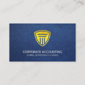 金ゴールドシールドピラーブルーレザーテクスチャ 名刺 (正面)