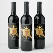 金ゴールドシールド&クレストレッド|グリーンストライプモノグラム ワインラベル (ボトル)