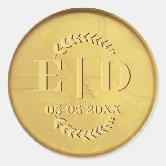 金ゴールドシールモノグラム日付アンティーク植物学葉品 ラウンドシール (正面)