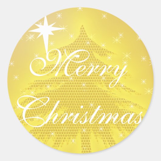 金ゴールドシール金ゴールドクリスマスツリーと星 ラウンドシール (正面)