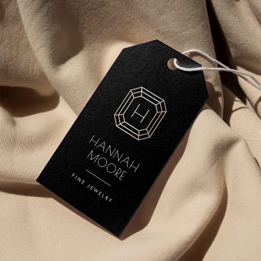 金ゴールドジェムストーンモノグラムロゴ |ジュエリーつるラベル ギフトタグ