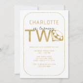 金ゴールドジェムスパークル2nd誕生日パーティの招待状 招待状 (正面)