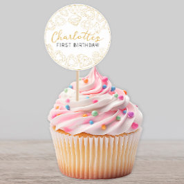 金ゴールドジェムファースト誕生日-カスタムパーティーステッカー ラウンドシール