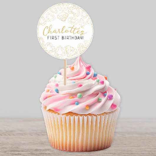 金ゴールドジェムファースト誕生日-カスタムパーティーステッカー ラウンドシール