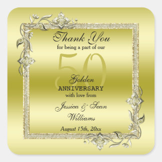 金ゴールドジェム&グリッター50thゴールデン結婚ズ記念日 スクエアシール