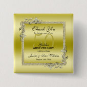 金ゴールドジェム&グリッター50thゴールデン結婚ズ記念日 缶バッジ (正面)