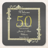 金ゴールドジェム&グリッター50thゴールデン結婚ズ スクエアペーパーコースター (正面)
