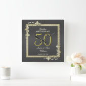 金ゴールドジェム&グリッター50thゴールデン結婚ズ スクエア壁時計 (ホーム)