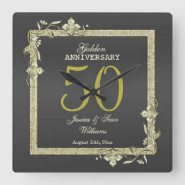 金ゴールドジェム&グリッター50thゴールデン結婚ズ スクエア壁時計