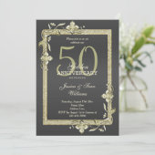 金ゴールドジェム&グリッター50thゴールデン結婚ズ 招待状 (スタンド正面)
