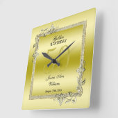 金ゴールドジェム&グリッター50thゴールデン誕生日 スクエア壁時計 (傾斜)