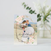 金ゴールドジオフレームピーチ結婚フォトありがとう ポストカード (スタンド正面)