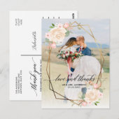 金ゴールドジオフレームピーチ結婚フォトありがとう ポストカード (正面/裏面)