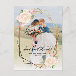 金ゴールドジオフレームピーチ結婚フォトありがとう ポストカード