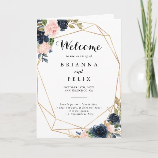 金ゴールドジオメトリの冬のフローラ折り畳結婚み プログラム (正面)