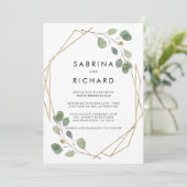 金ゴールドジオメトリックグリーンバックフォーマルとフロント結婚ズ 招待状 (スタンド正面)