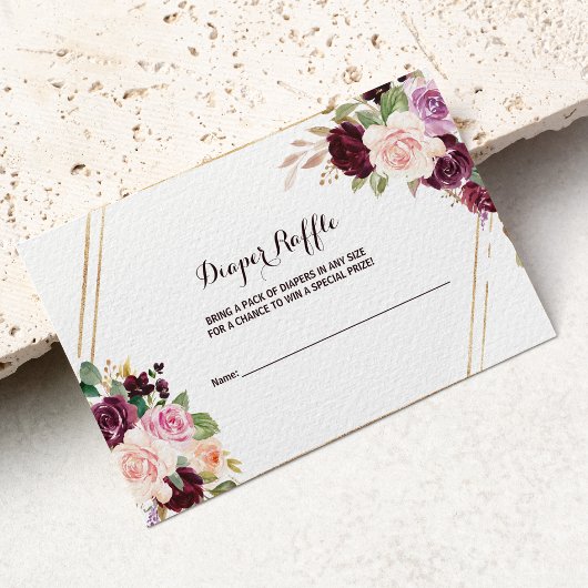 金ゴールドジオメトリックグリーンブルゴーニュフローラおむつラッフル エンクロージャーカード