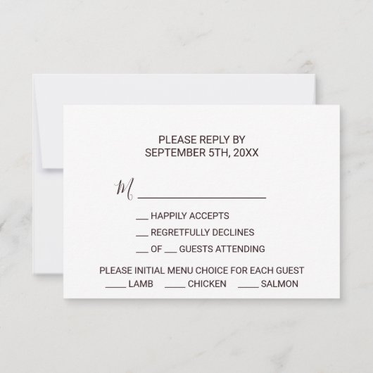 金ゴールドジオメトリックグリーンブルゴーニュフローラメニューの選択 出欠カード (裏面)