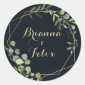 金ゴールドジオメトリックブルー結婚グリーン封筒用シール ラウンドシール (正面)