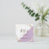 金ゴールドジオメトリパターン大理石ラベンダー紹介 スクエア名刺 (スタンド正面)