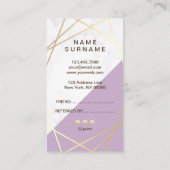 金ゴールドジオメトリ大理石ラベンダーの参照垂直 名刺 (裏面)