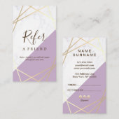 金ゴールドジオメトリ大理石ラベンダーの参照垂直 名刺 (正面/裏面)