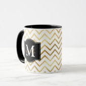 金ゴールドジグズモノグラムパーソナライズされた マグカップ (正面左)