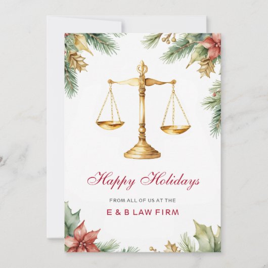 金ゴールドジャスティススケールパインホリー法律事務所クリスマス シーズンカード (正面)